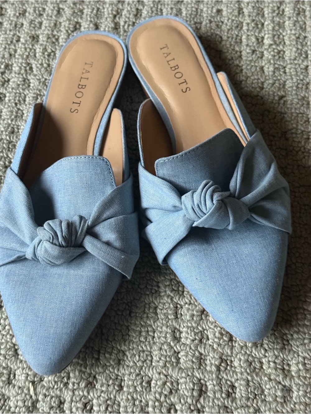 Talbots Light Blue Knot-Accent Pointed Toe Mules  - 9